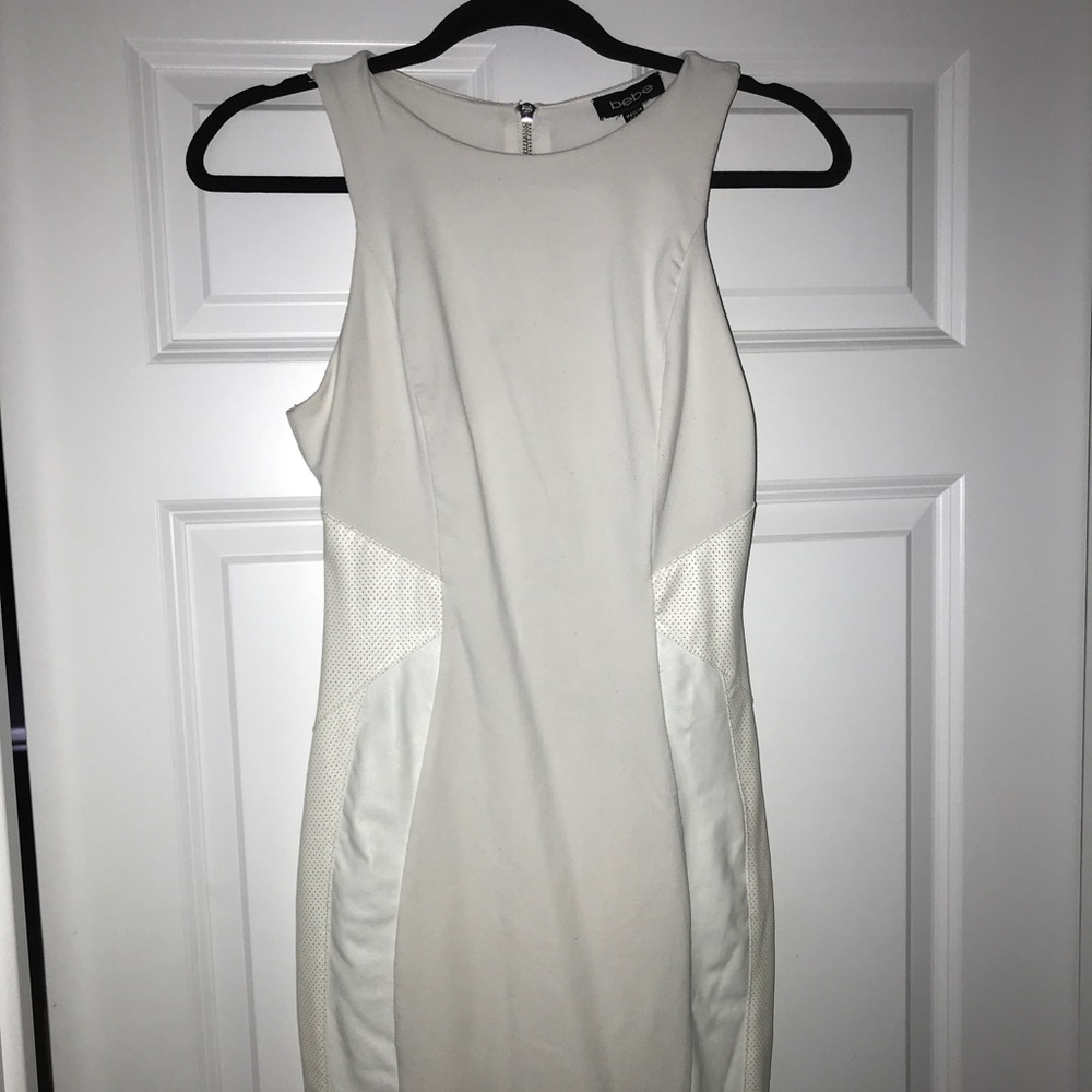 White Bebe Dress with Leather Detail